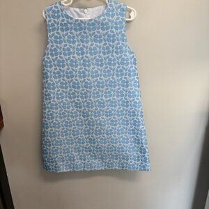 Little English Blue Floral Jacquard Elizabeth shift dress, size 7 —EUC